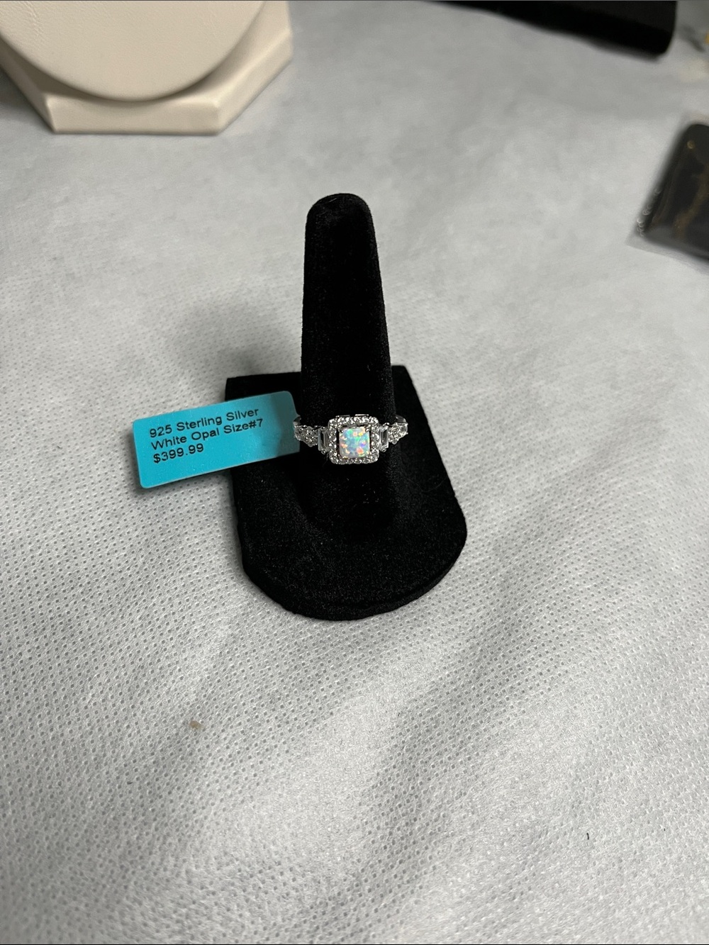 Sterling Silver White Opal Halo Ring - Size 7